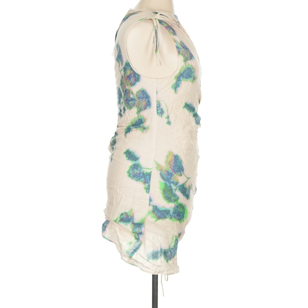 Zara Limited Edition Linen Mini Dress Ruched Oil Print Blue Cream Abstract XL - Picture 6 of 9